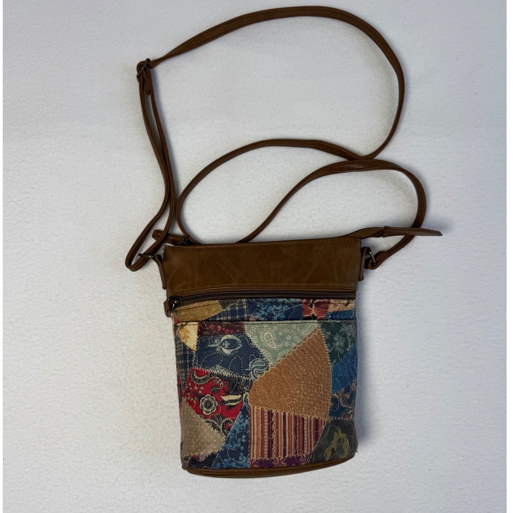 Cottagecore Donna Sharp Womens Small Crossbody Bag Brown Patchwork Quilted Boho
